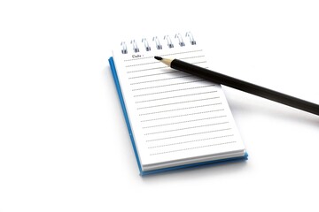 Book and black pencil on the white background