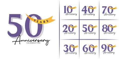 10th -90th Set of Anniversary emblems , anniversary template design for web, game ,Creative poster, booklet, leaflet, flyer, magazine, invitation card