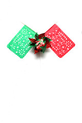 Tricolor decorative ornaments for Mexican parties in green, white and red: Pennants and pinwheels for celebrate Independence 15 september and Revolution Cinco de Mayo