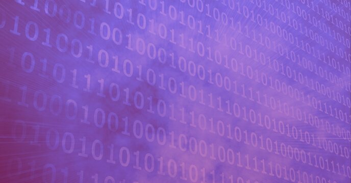 Composition of binary coding processing on purple background