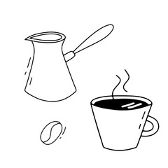 Doodle coffee cup and turk. Vector illustration isolated on white