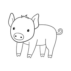 Cute outline piglet. Hand drawn illustration isolated on white background. Funny Farm animal for coloring book