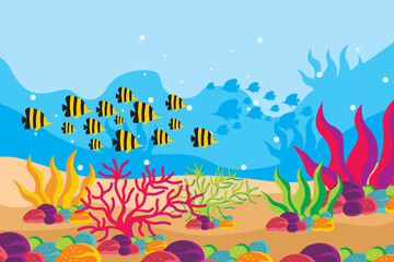 Fototapeta na wymiar Sea world. Underwater habitat. Ocean life. Vector illustration of underwater life