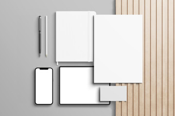 Realistic Corporate stationery Branding set mockup business brand template on grey background