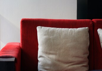 Modern interior with Throw pillow on Red couch
