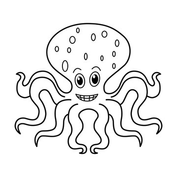 Cute octopus cartoon coloring page illustration vector. For kids coloring book.