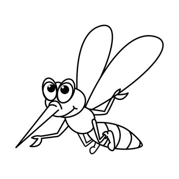 Cute mosquito cartoon coloring page illustration vector. For kids coloring book.
