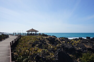 beautiful seaside walkway and gazebo