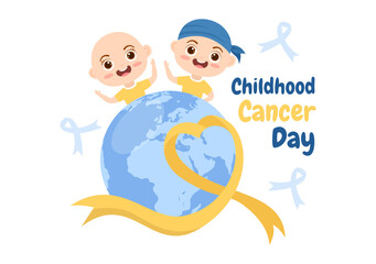 International Childhood Cancer Day Hand Drawn Cartoon Illustration on February 15 for Raising Funds, Promoting the Prevention and Express Support