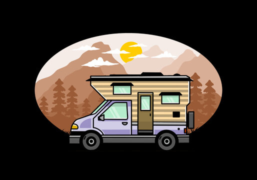 Van box camper illustration badge design