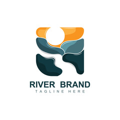 River Logo Design, River Creek Vector, Riverside Illustration With A Combination Of Mountains And Nature, Product Brand