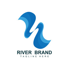 River Logo Design, River Creek Vector, Riverside Illustration With A Combination Of Mountains And Nature, Product Brand