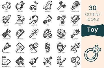Toy icon set. Thin outline icons pack. Vector illustration