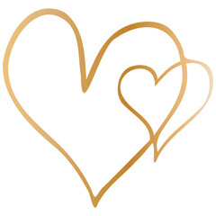 Simple golden doodle hand drawn heart. Isolated design element for valentine's day, wedding, romance