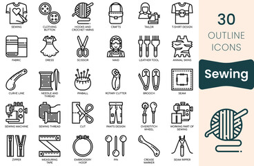 Sewing Equipment icon set. Thin outline icons pack. Vector illustration