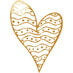 Simple golden doodle hand drawn heart. Isolated design element for valentine's day, wedding, romance