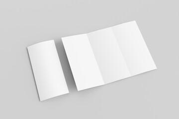Blank tri fold brochure template for mock up and presentation design. 3d render illustration - obrazy, fototapety, plakaty