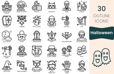 Halloween icon set. Thin outline icons pack. Vector illustration
