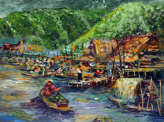     Art painting Oil color Floating market Thailand      