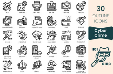 Cyber Crime icon set. Thin outline icons pack. Vector illustration