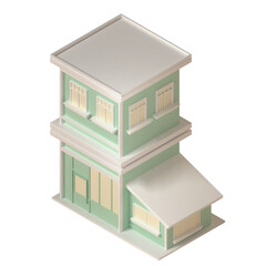 Building isometric illustration in 3D design