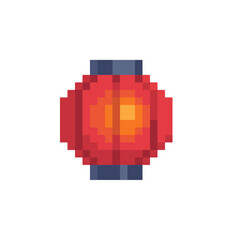 Fototapeta premium Red paper lantern. Chinese lantern icon. Pixel art style. Sticker design. Isolated vector illustration.