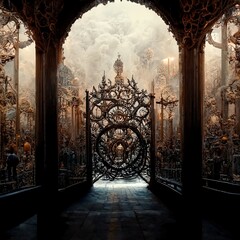 Gate into chaos, Cinematic, Dramatic, 3-Dimensional, Angry. Surreal, fantasy, chaotic.