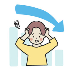 グラフ　下がる　頭を抱える男性