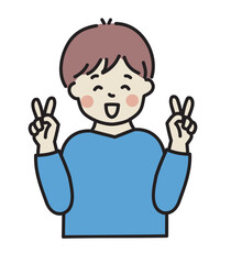 ピースサイン　喜ぶ男性