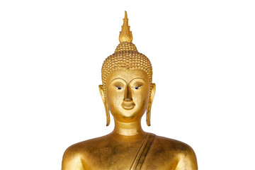 Ancient golden buddha statue isolated on white background with clipping path.