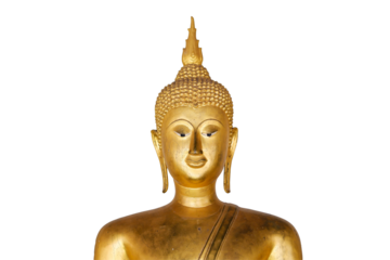 Ancient golden buddha statue isolated on white background with clipping path.