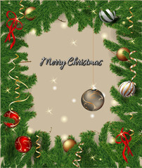 christmas background with fir branches and balls