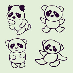 doodle set  of cute panda