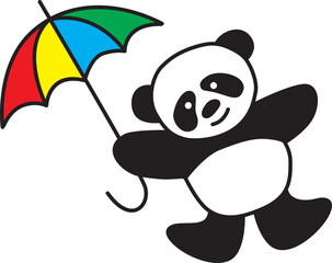 doodle of cute panda,cute panda with umbrella