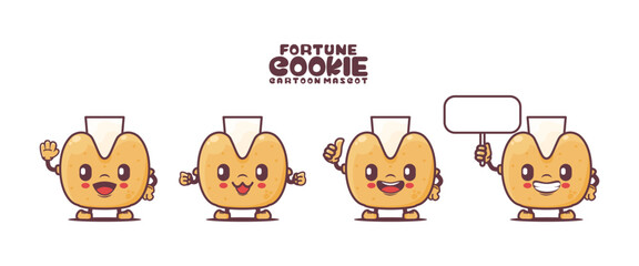 fortune cookie cartoon mascot with different expressions