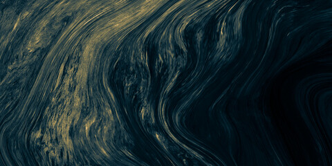 Abstract paint background by deep blue and gold color with liquid fluid texture in luxury concept.