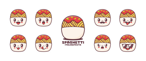 spaghetti cartoon. Italian pasta vector illustration
