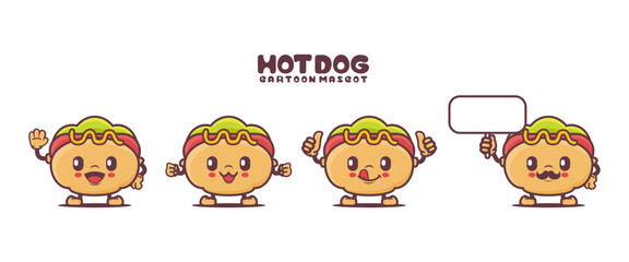 Naklejka premium hot dog cartoon mascot with different expressions