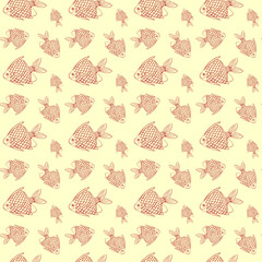 Seamless Pattern with Red fish on Yellow Background. Repeat Pattern Design for Print, Wallpaper, Wrapping Paper, Cover, Textile.