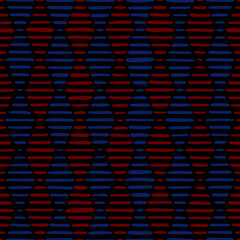 Fototapeta premium black, blue and red repetitive background. hand drawn striped rhombus. vector seamless pattern. geometric fabric swatch. wrapping paper. continuous design template for textile, linen, home decor