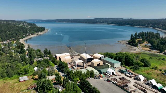 Aerial view of Nichols Bros. Boat Builders in Freeland Washington.