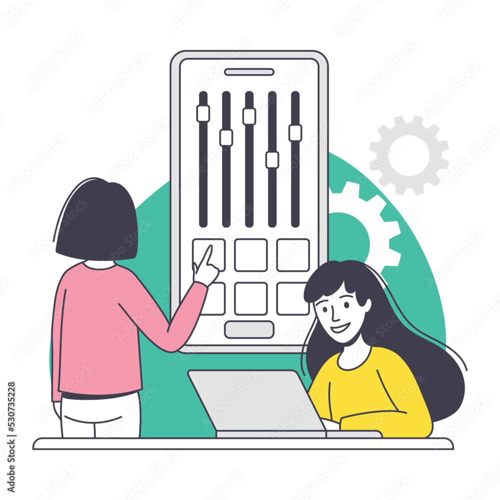 Poster woman app dev professional developing software application for mobile device vector illustration
