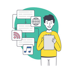 Man App Dev Professional Developing Software Application for Mobile Device Vector Illustration