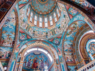 Fototapeta na wymiar The interior of an orthodox church in Baia Mare city, Romania