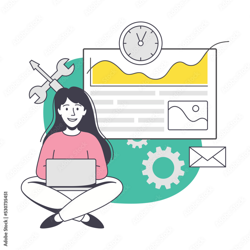 Poster woman app dev professional developing software application for mobile device vector illustration