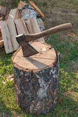 Closeup tools for hand chopping firewood