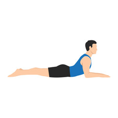 Man doing salamba bhujangasana sphinx pose exercise. Flat vector illustration isolated on white background