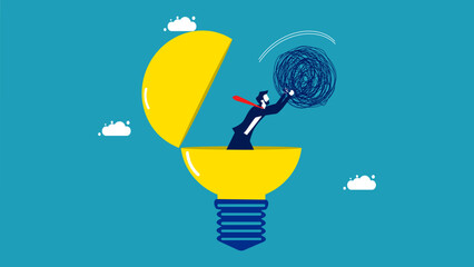 lear thoughts. businessman removes chaos from his mind. vector illustration eps
