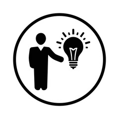 Bulb, idea, man icon. Black vector graphics.