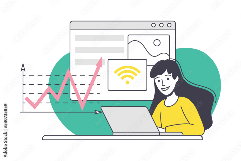 Poster woman app dev professional developing software application for mobile device vector illustration